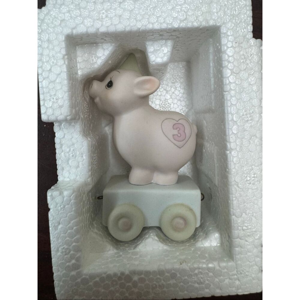Precious Moments Year 3 Pig Birthday Train Car- Heaven Bless Your Special Day
